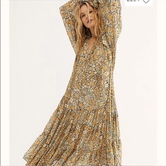 Free People Dresses & Skirts - Free People Floral Maxi Dress in Yellow and Cream feeling groovy
